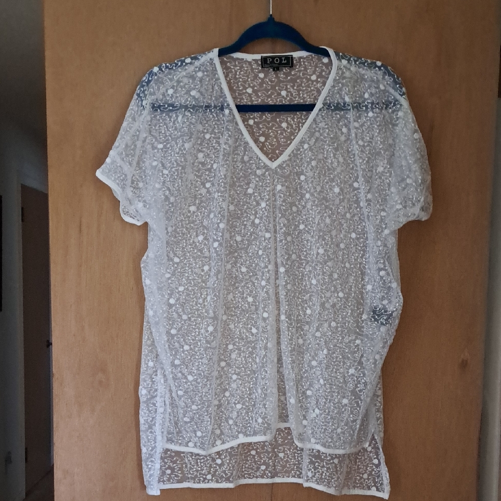 POL Sheer High Low White Lace Blouse Ptp 26"